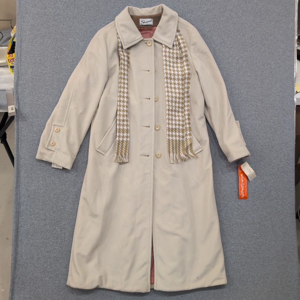 Sherwood Women's Beige Wool Blend Long Trench Coat‎ w Scarf Size 10 NOS NWT